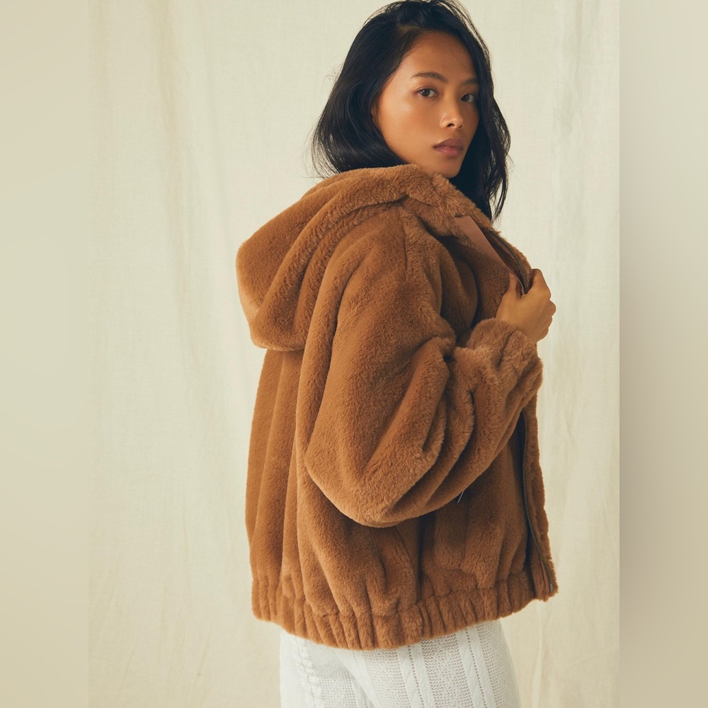 Free People Freya Fur Brown Hoodie Zip Up - Picture 5 of 8